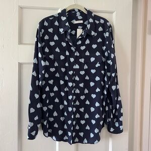 Equipment Brand heart covered Navy silk shirt NWOT 100% Silk
